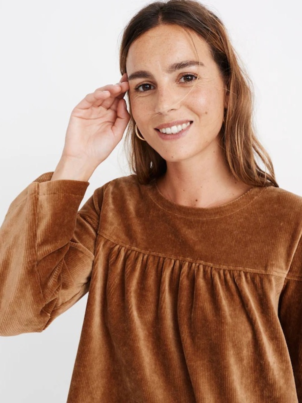 Madewell Corduroy Peasant Tunic in Caramel